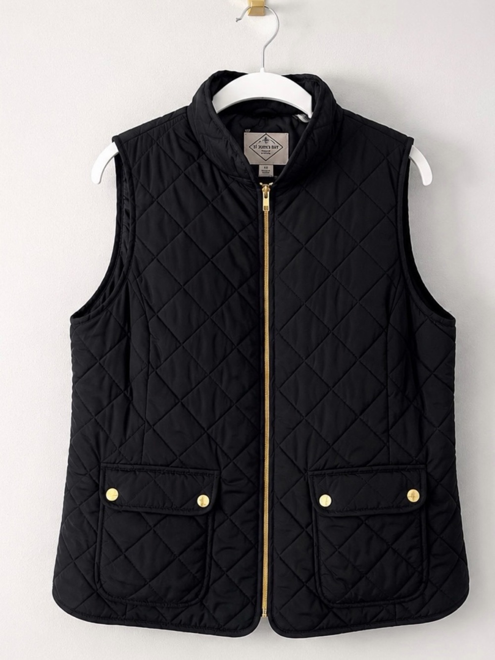 St. John’s Bay Women’s Black Quilted Vest with Gold Accents - Size XL